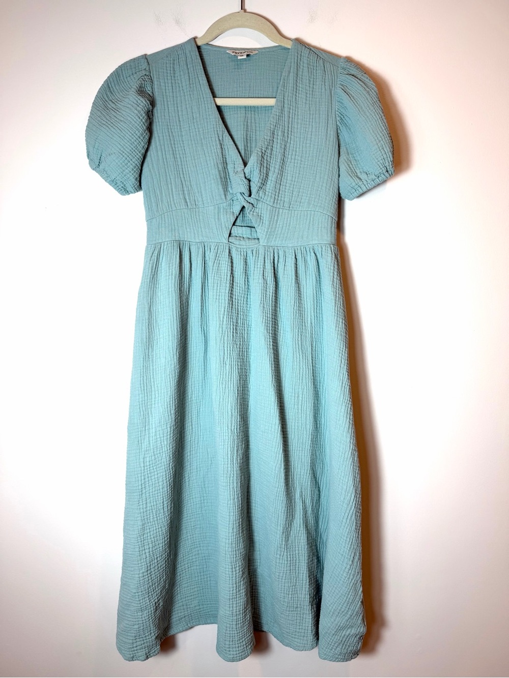 FRYE AND CO. Sage Green/ Teal Cotton Gauze Cutout Midi Dress Size XS
